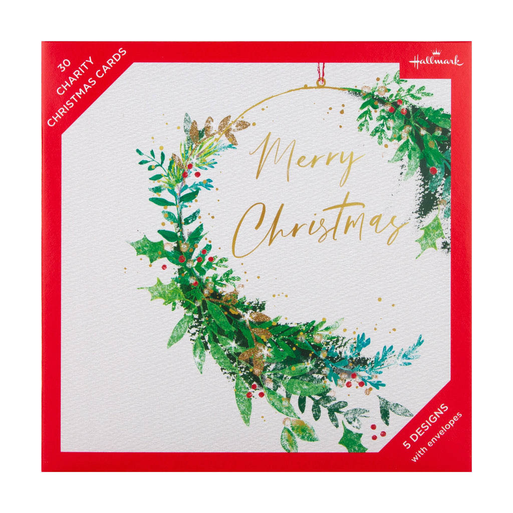 Charity Christmas Cards - Pack of 30 in 5 Classic Wreath Designs