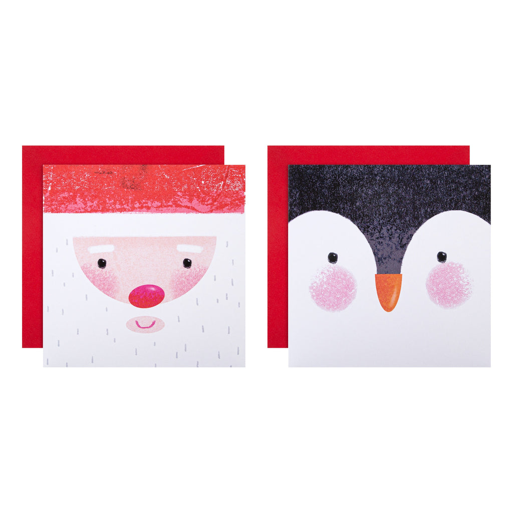 Charity Christmas Cards -Pack of 16 in 2 Cute Santa and Penguin Designs