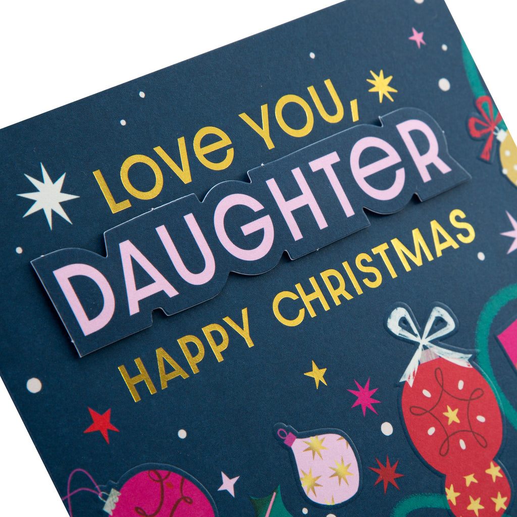 Christmas Card for Daughter - Contemporary Bauble and Stars Design