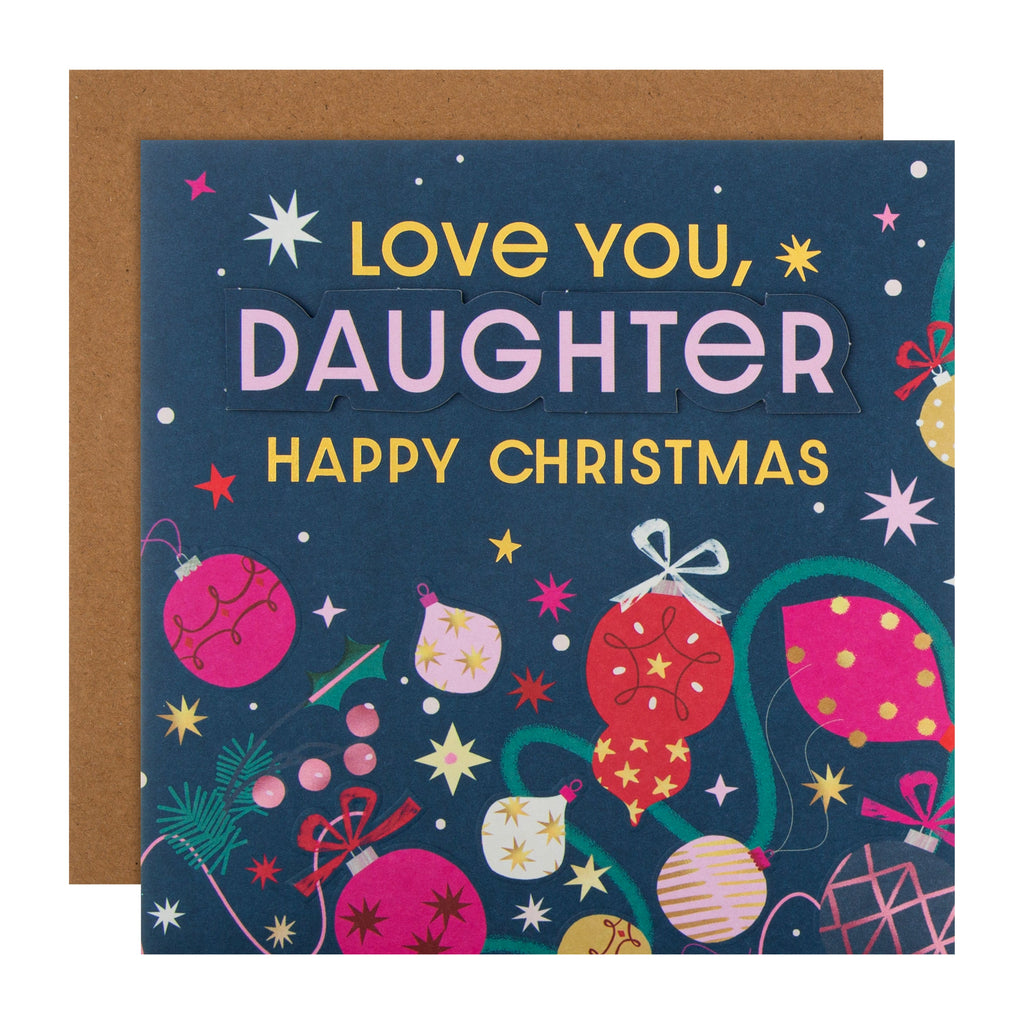 Christmas Card for Daughter - Contemporary Bauble and Stars Design
