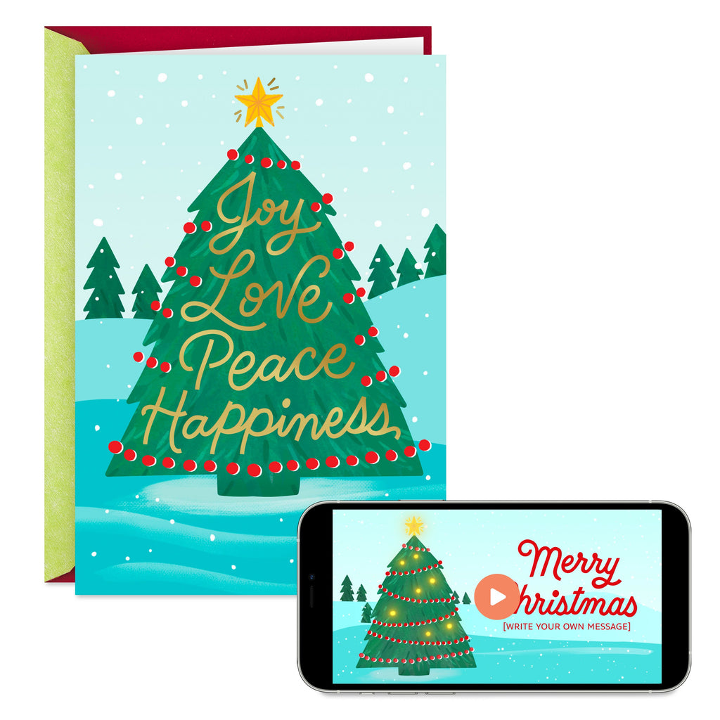 Video Greetings General Christmas Card - 'Joy, Peace, Happiness' Tree Design