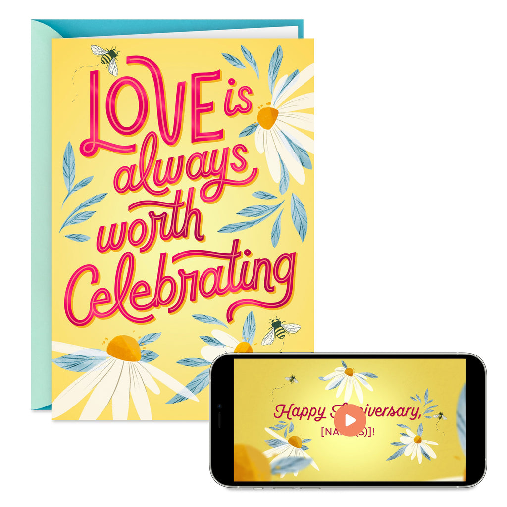Video Greetings Anniversary Card - 'Love Worth Celebrating' Design
