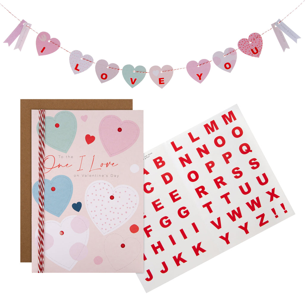 Valentine's Day Card for One I Love - Personalisable Craft Shop Heart Garland 