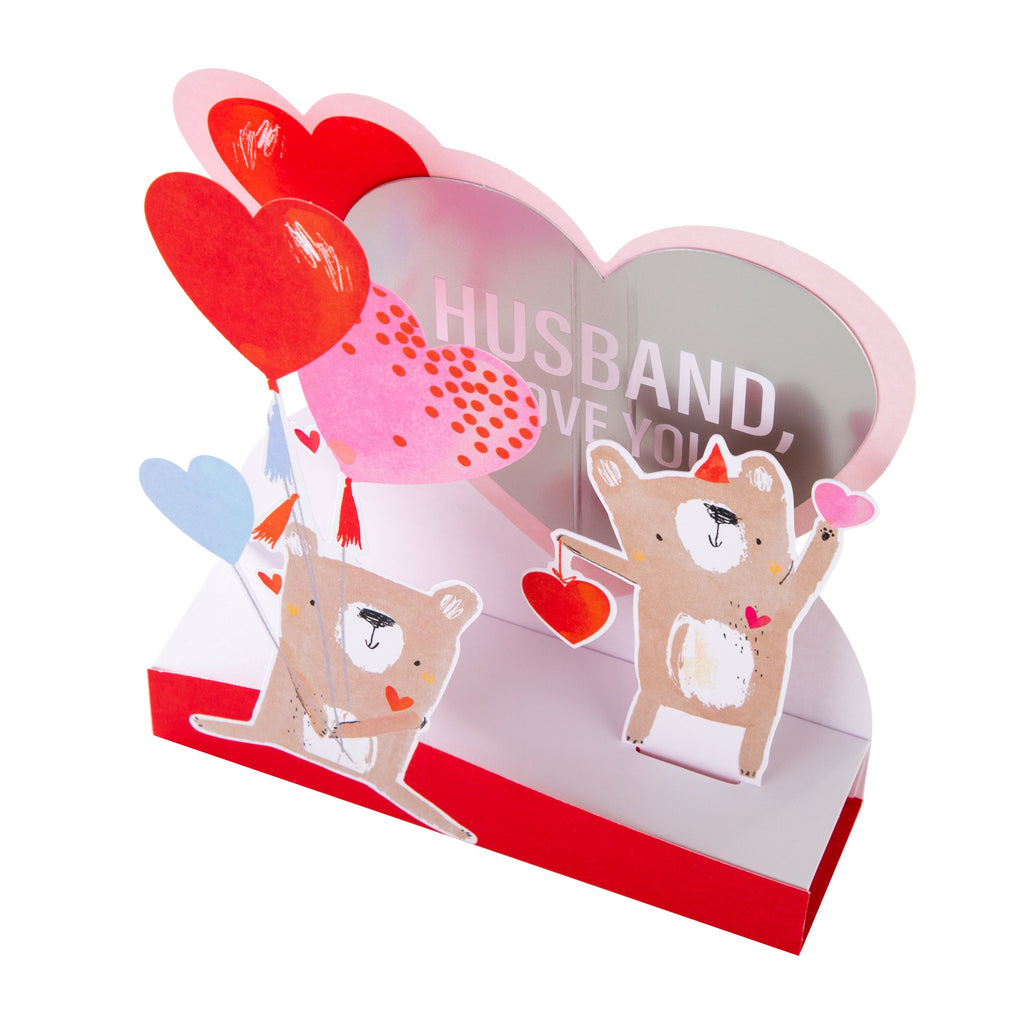 Valentine's Day Card for Husband - Pop Up 3D Bears with Balloons Design 
