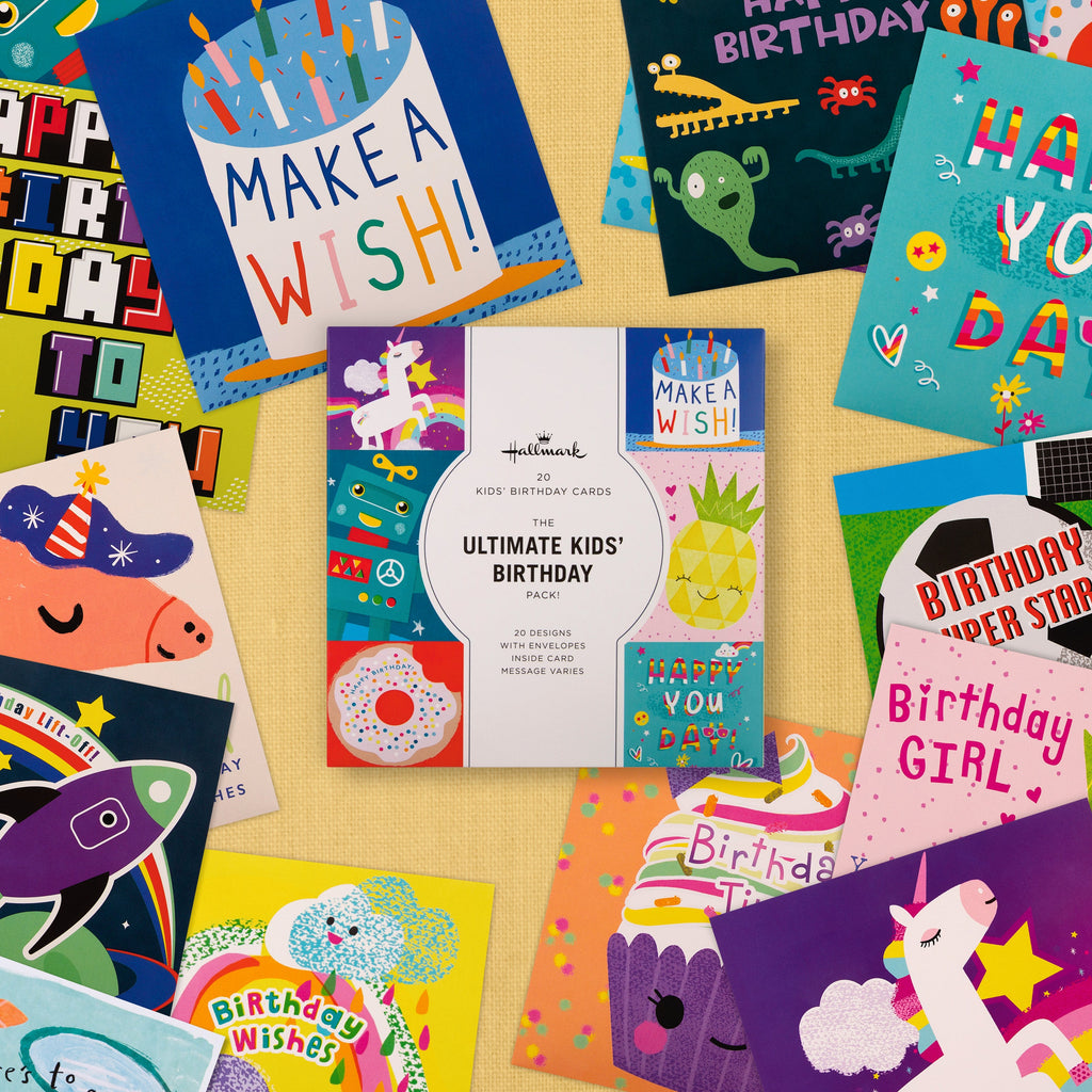 Kids Birthday Cards  - Multipack of 20 in 20 Fun Designs