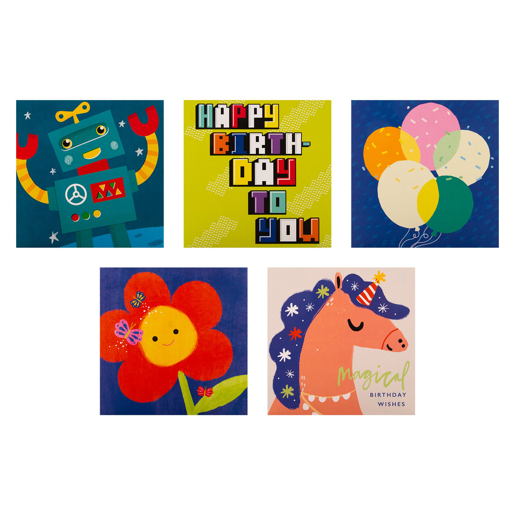 Kids Birthday Cards  - Multipack of 20 in 20 Fun Designs