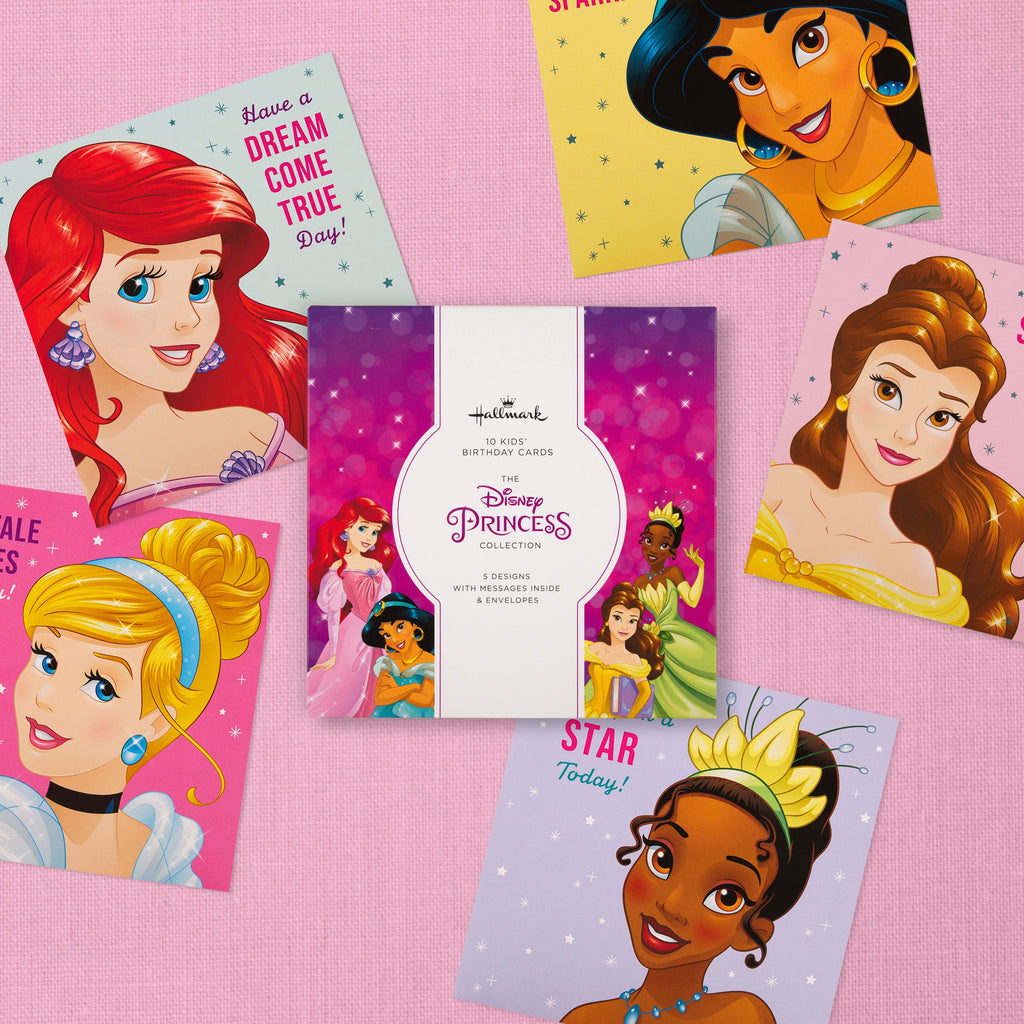 Kids Birthday Cards - Multipack of 10 in 5 Disney Princess Designs