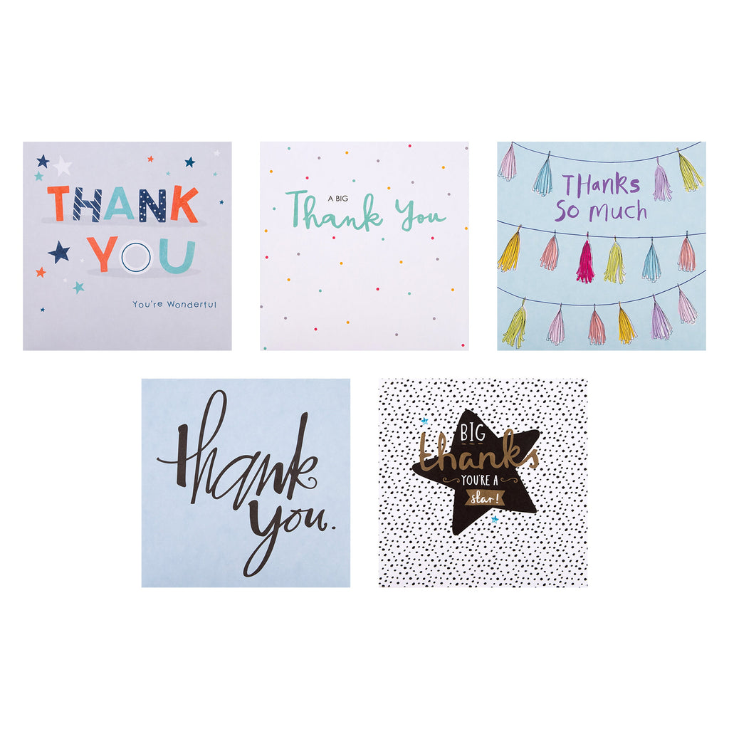 Thank You Cards - Multipack of 10 in 5 Contemporary Designs
