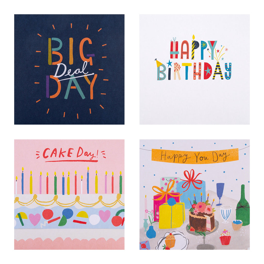 Birthday Cards - Multipack of 20 in 4 Colourful Designs