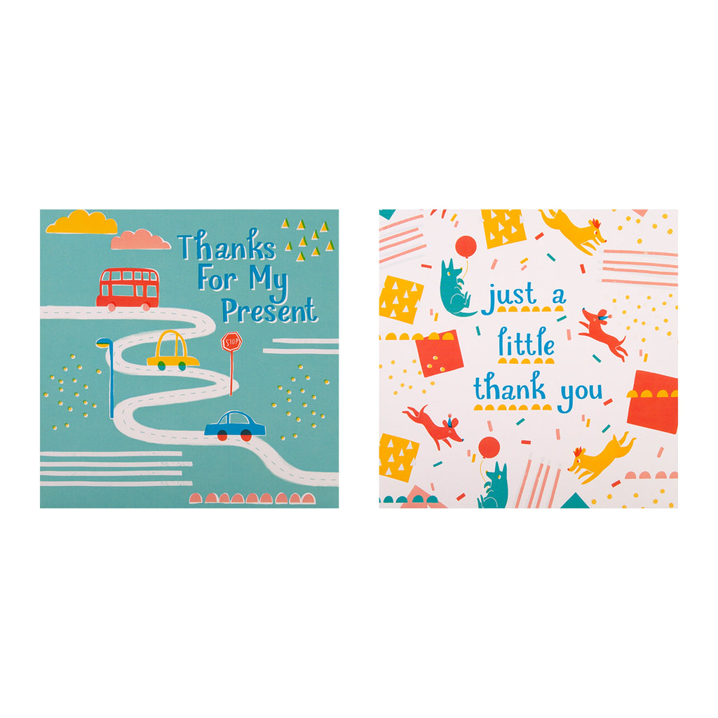 Kids' Thank You Cards - Multipack of 20 in 4 Cute Designs