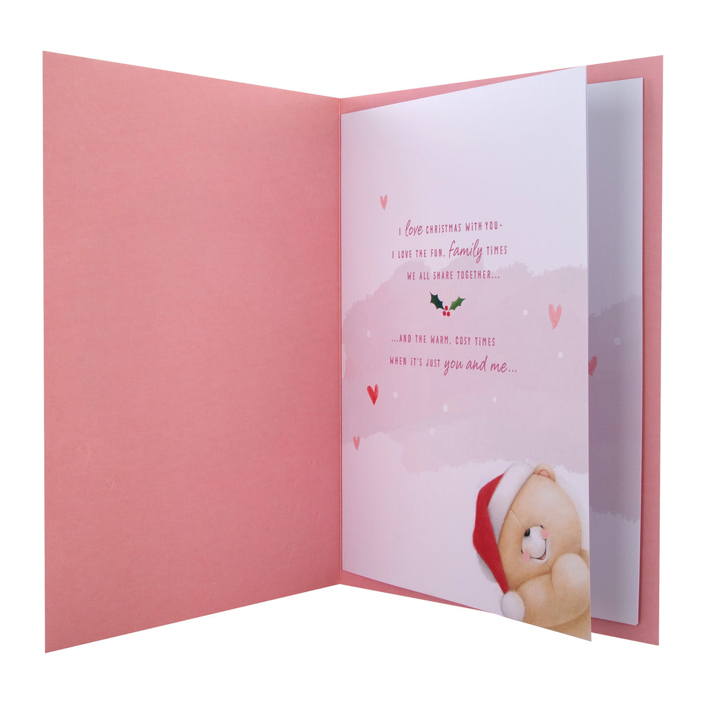 Large Luxury Boxed Christmas Card for Wife - Cute Forever Friends Bear in Wreath Design