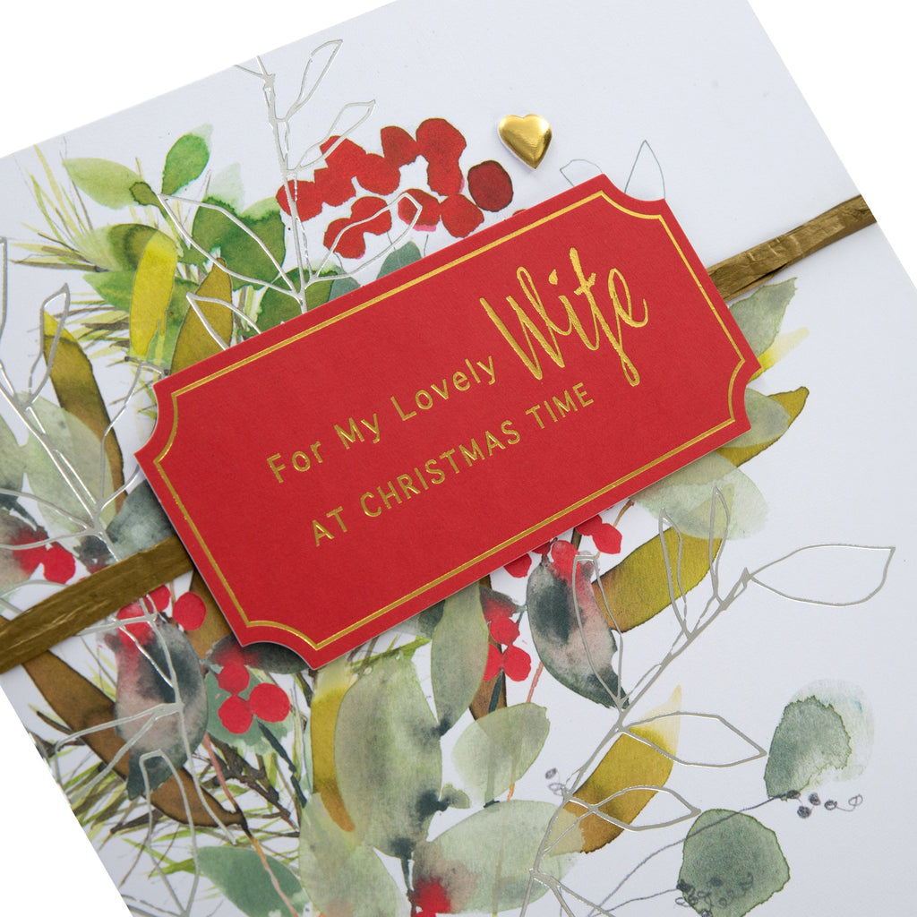 Large Luxury Boxed Christmas Card for Wife - Classic Seasonal Foliage Design