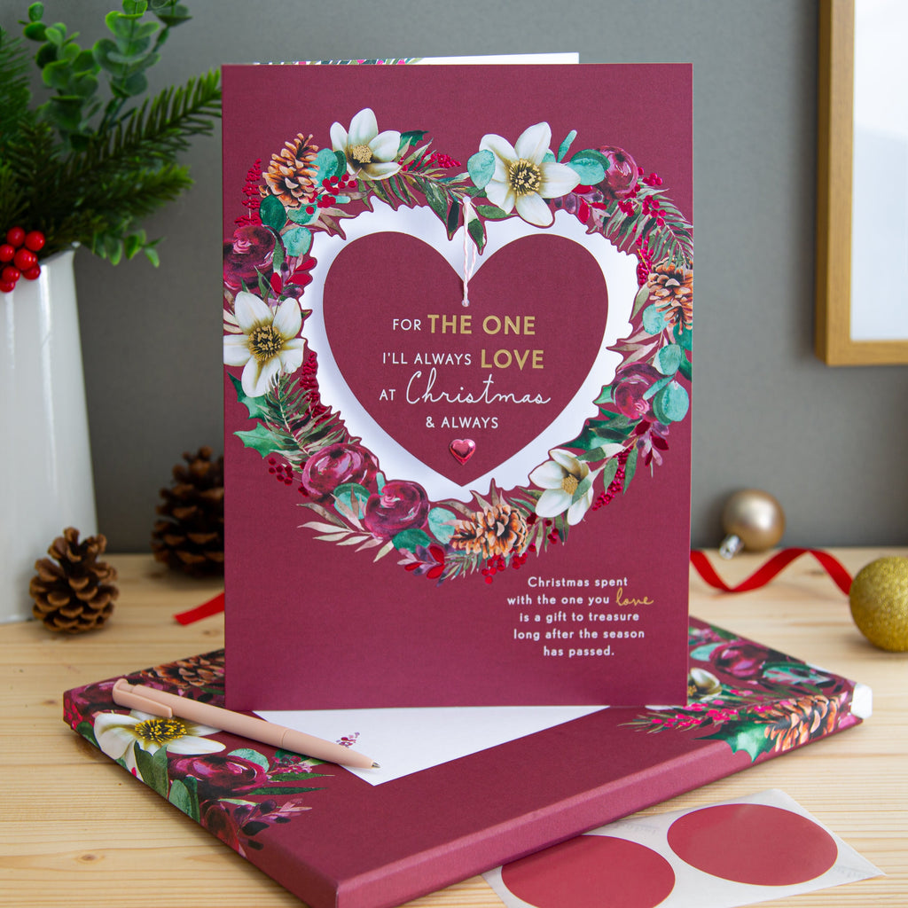 Large Luxury Boxed Christmas Card for One I Love - Traditional Heart and Verse Design