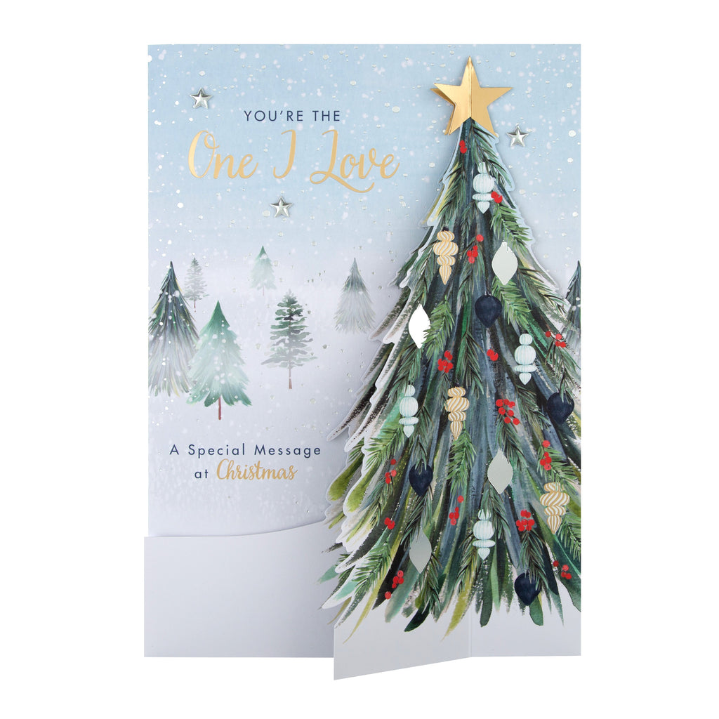 Large Luxury Boxed Christmas Card for One I Love - Classic Winter Scene with Tree Design