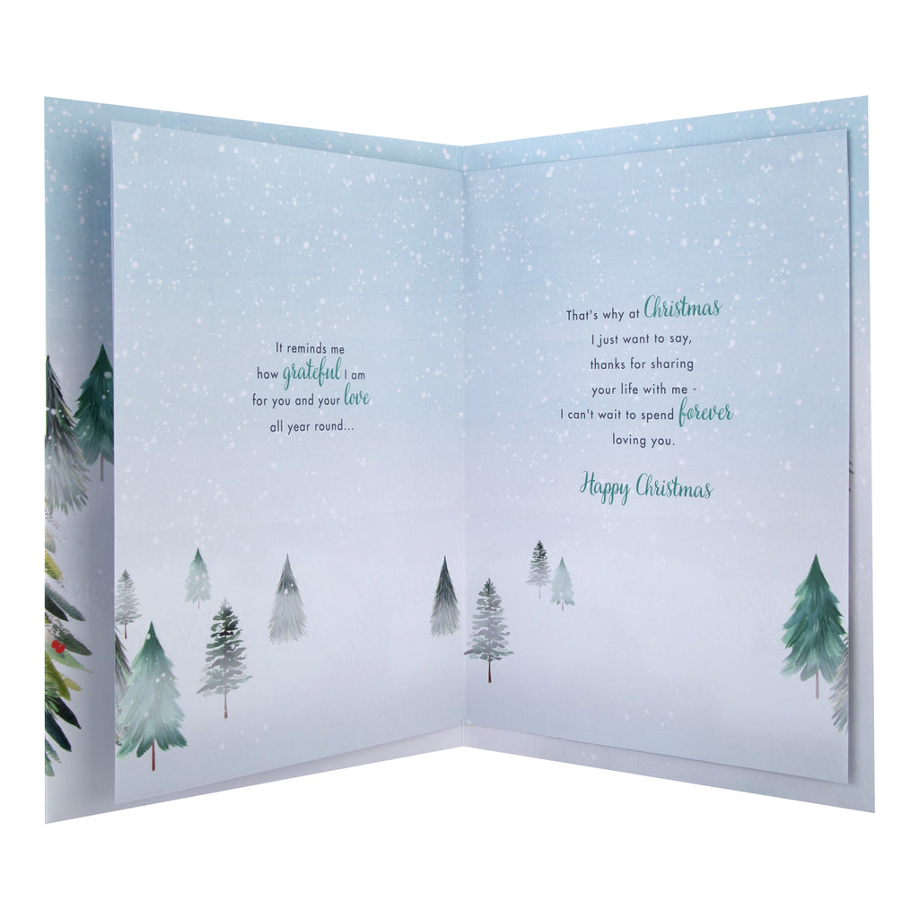 Large Luxury Boxed Christmas Card for Fiancé - Classic Winter Scene with Tree Design