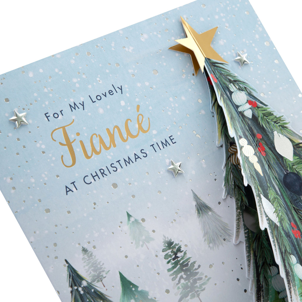 Large Luxury Boxed Christmas Card for Fiancé - Classic Winter Scene with Tree Design