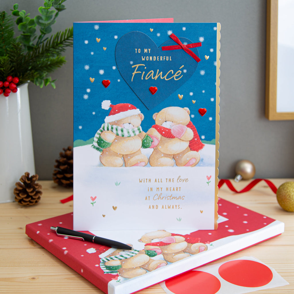 Large Luxury Boxed Christmas Card for Fiancé - Cute Forever Friends Winter Love Design