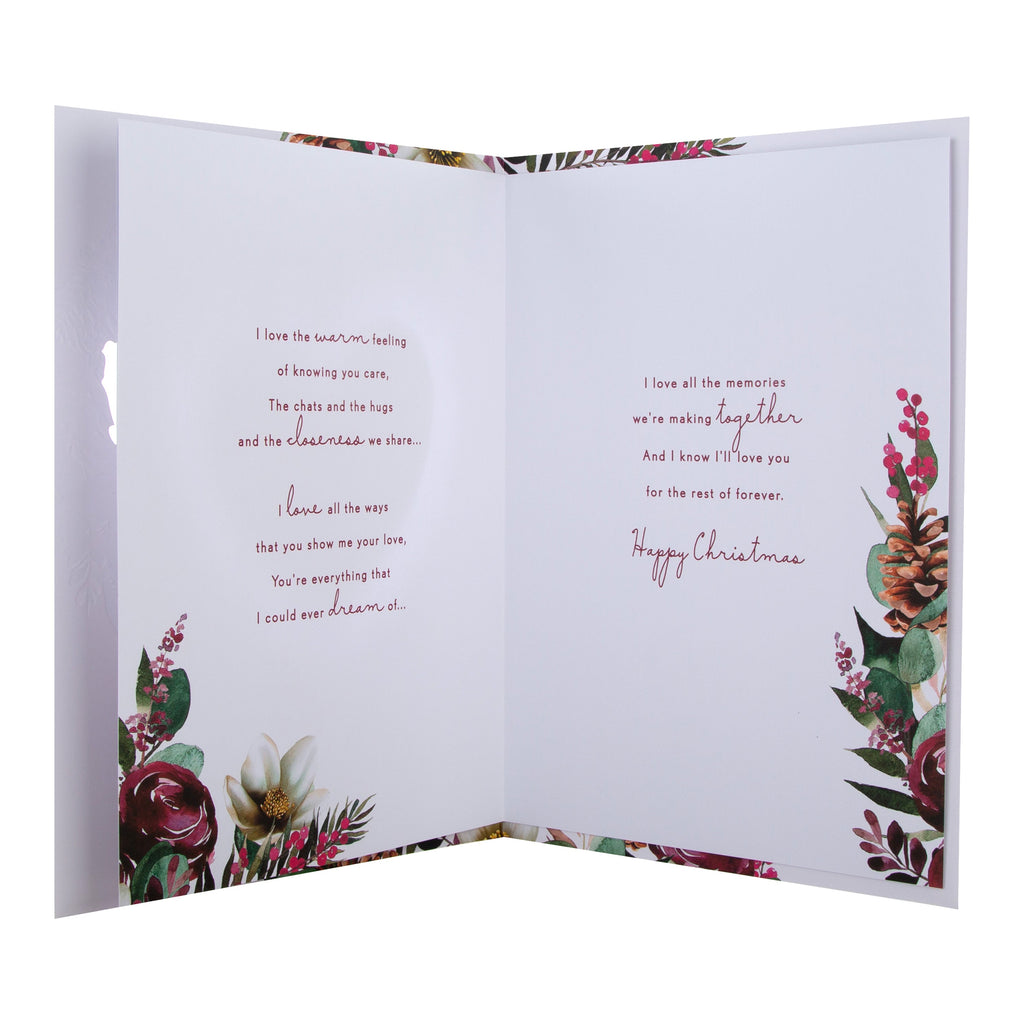 Large Luxury Boxed Christmas Card for Fiancée - Traditional Heart and Wreath Design