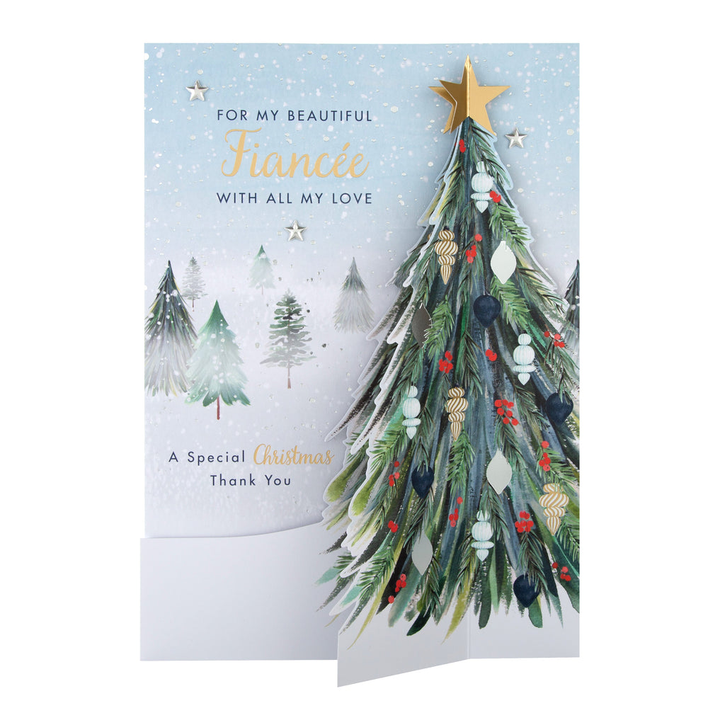 Large Luxury Boxed Christmas Card for Fiancée - Classic Winter Scene with Tree Design