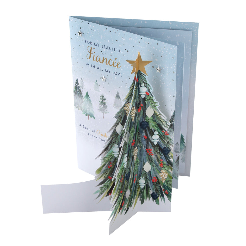 Large Luxury Boxed Christmas Card for Fiancée - Classic Winter Scene with Tree Design