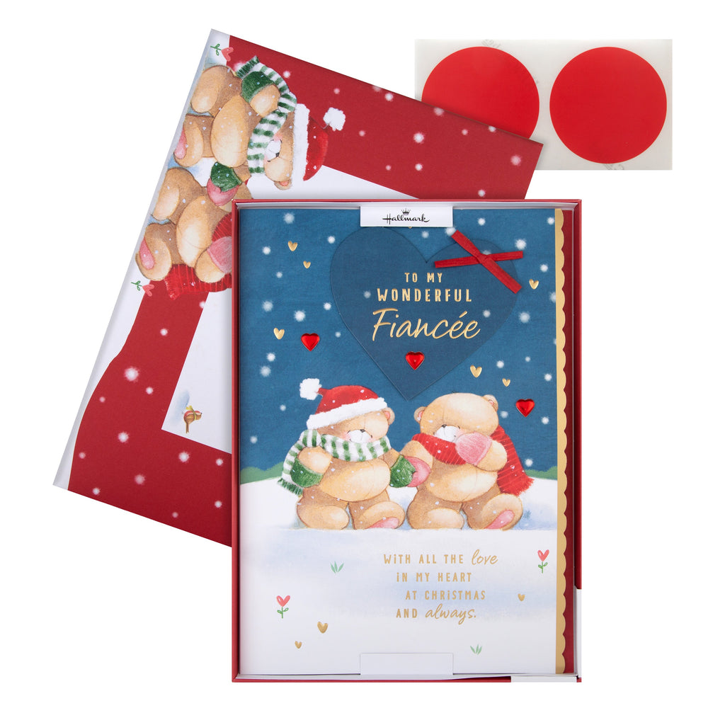 Large Luxury Boxed Christmas Card for Fiancée - Cute Forever Friends Winter Love Design