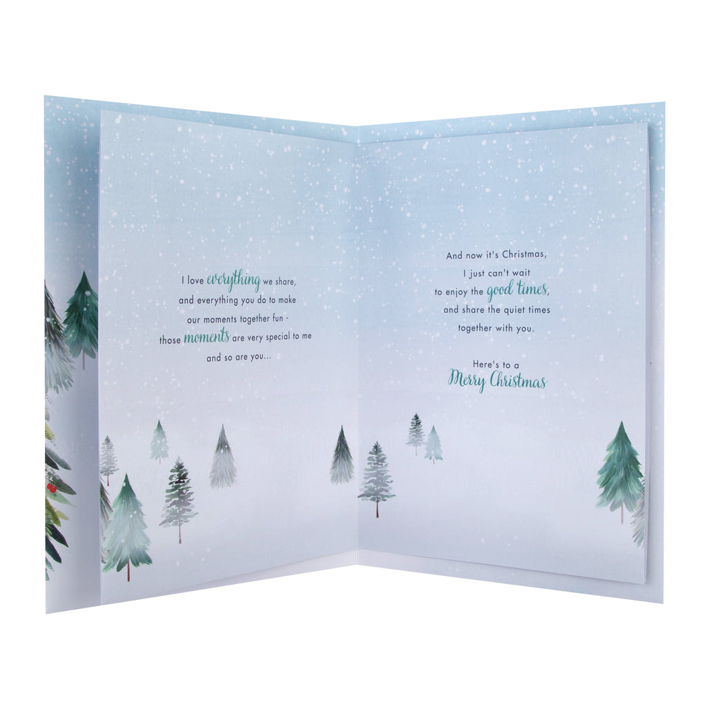 Large Luxury Boxed Christmas Card for Boyfriend - Classic Winter Scene with Tree Design