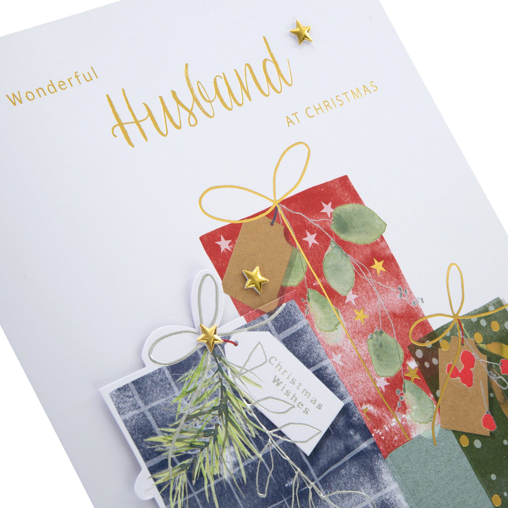 Large Luxury Boxed Christmas Card for Husband - Traditional Wrapped Gifts Design