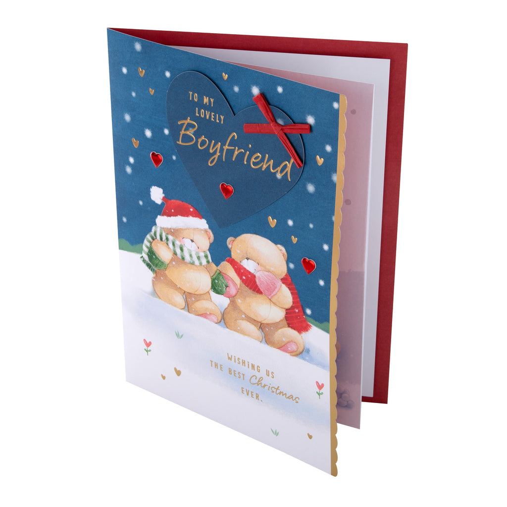 Large Luxury Boxed Christmas Card for Boyfriend - Cute Forever Friends Winter Love Design