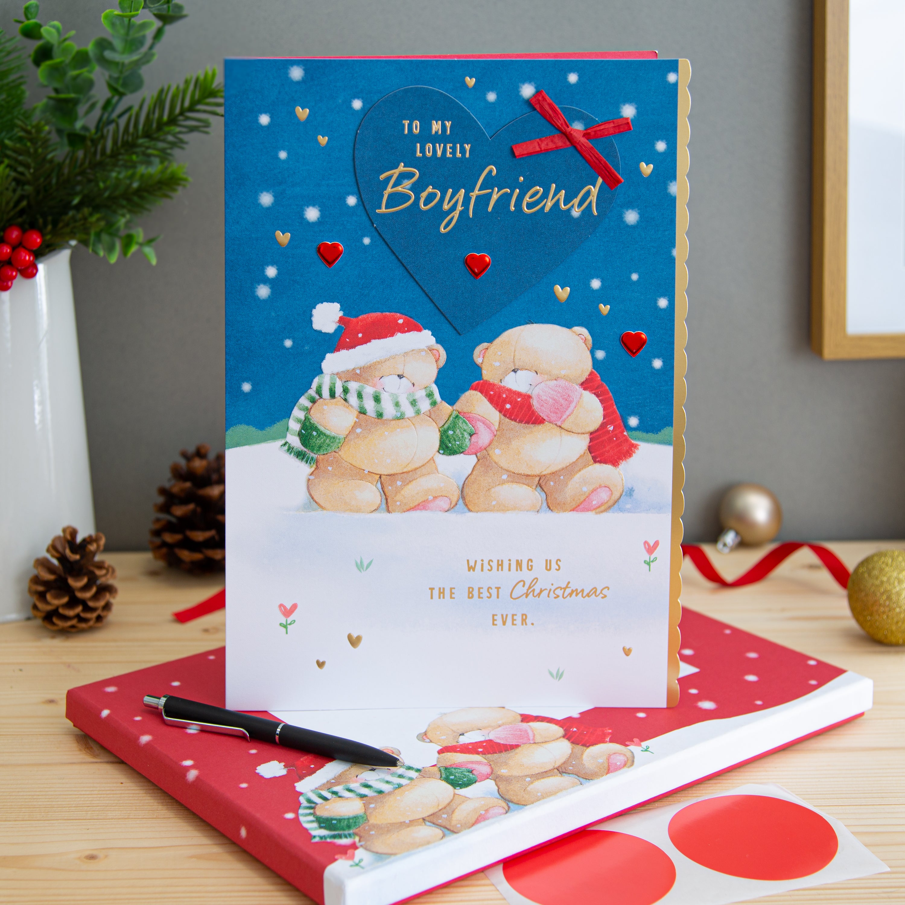 Large Luxury Boxed Christmas Card Boyfriend Cute Forever Friends Winter Love Design