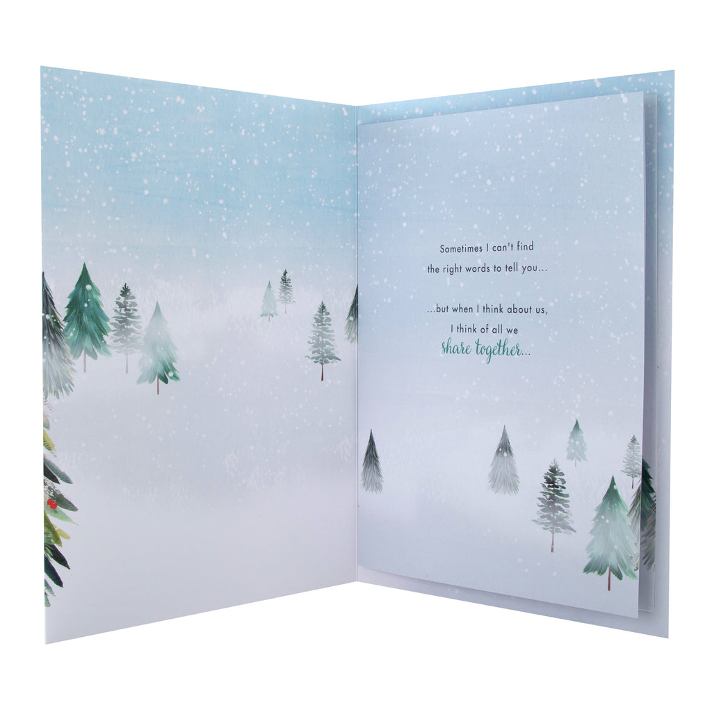 Large Luxury Boxed Christmas Card for Girlfriend - Classic Winter Scene with Tree Design