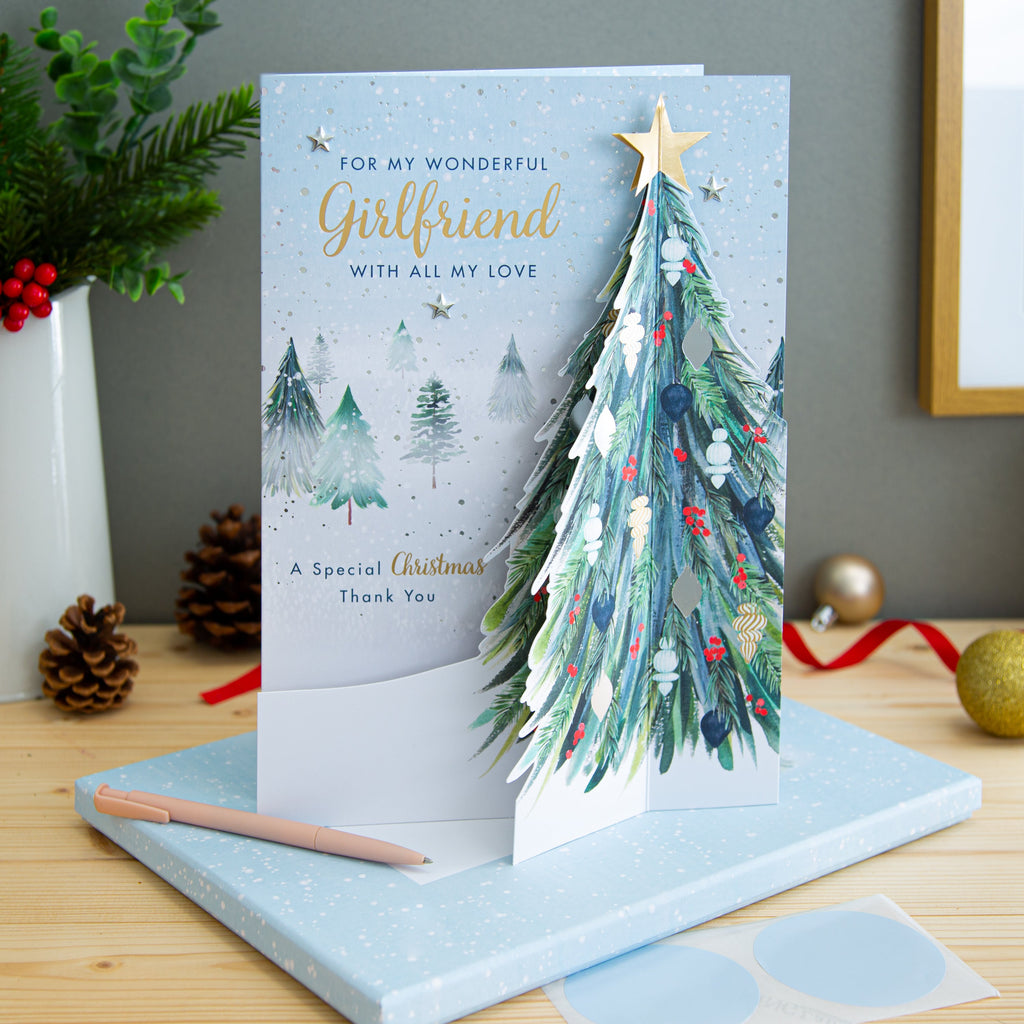Large Luxury Boxed Christmas Card for Girlfriend - Classic Winter Scene with Tree Design