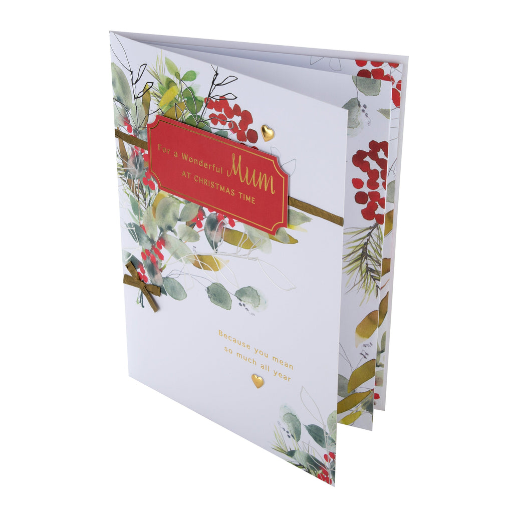 Large Luxury Boxed Christmas Card for Mum - Classic Seasonal Foliage Design