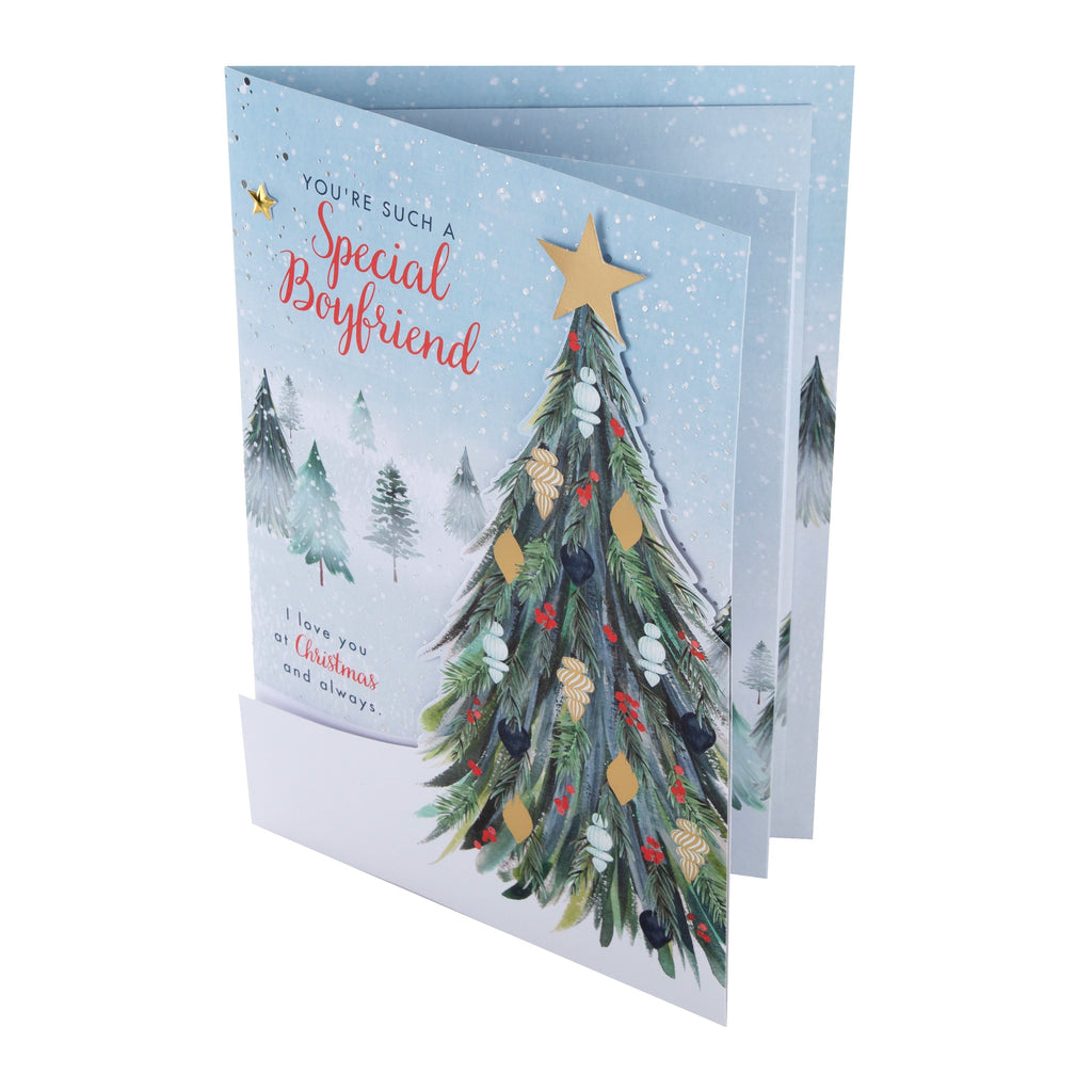 Medium Luxury Boxed Christmas Card for Boyfriend - Classic Winter Scene with Tree Design