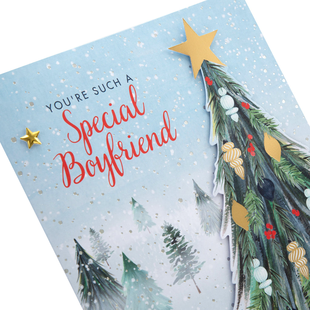 Medium Luxury Boxed Christmas Card for Boyfriend - Classic Winter Scene with Tree Design