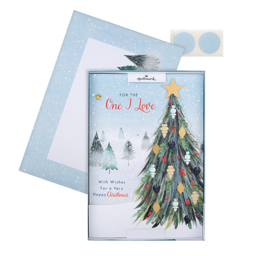 Medium Luxury Boxed Christmas Card for One I Love - Classic Winter Scene with Tree Design