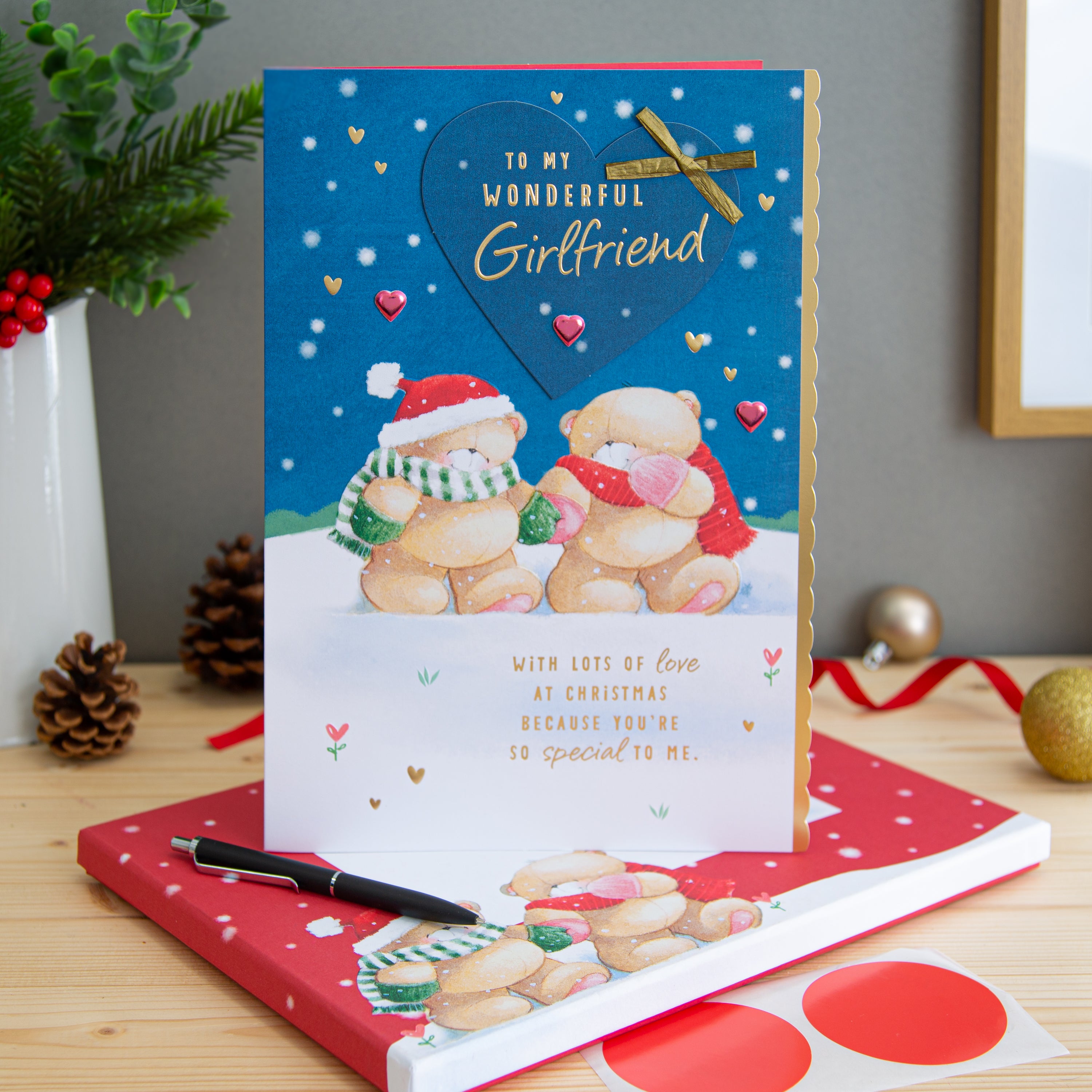 Large Luxury Boxed Christmas Card for Girlfriend - Cute Forever Friends Winter Love Design