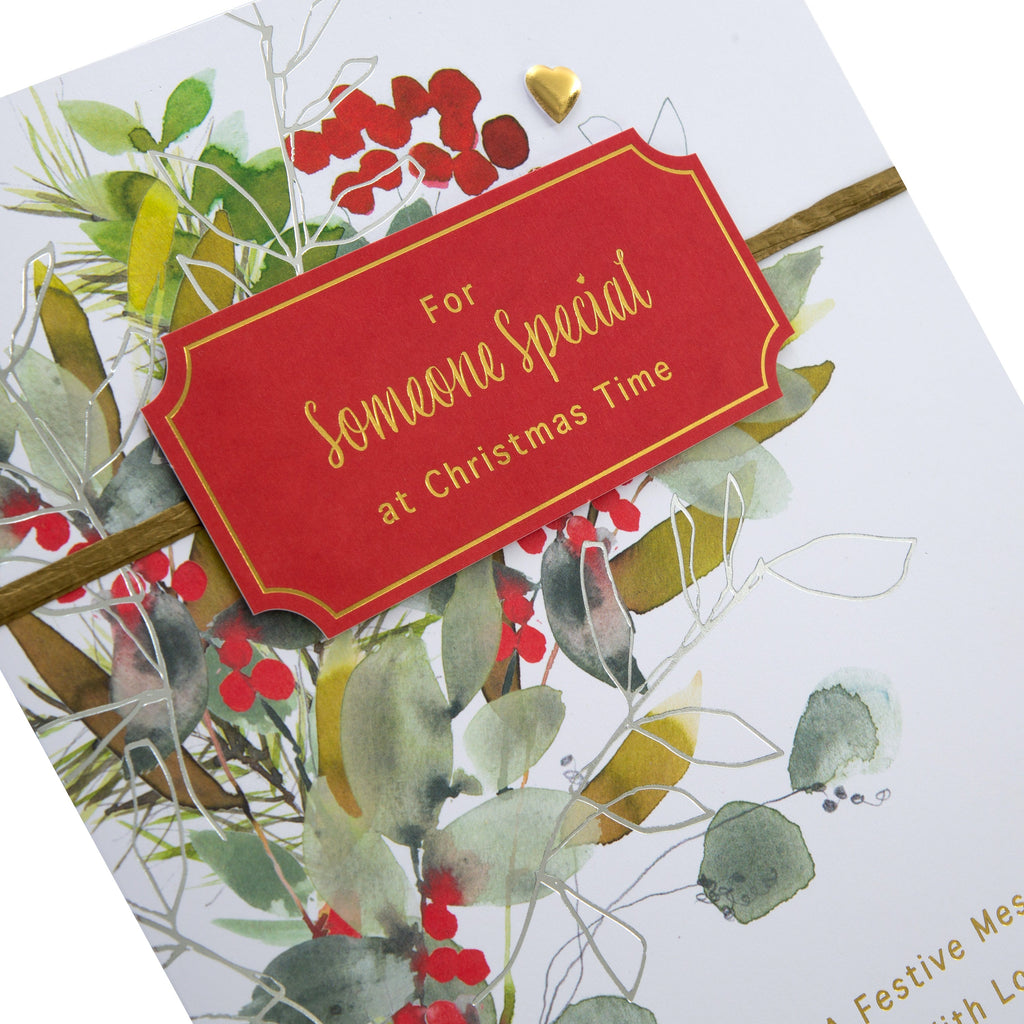 Large Luxury Boxed Christmas Card for Someone Special -  Classic Seasonal Foliage Design