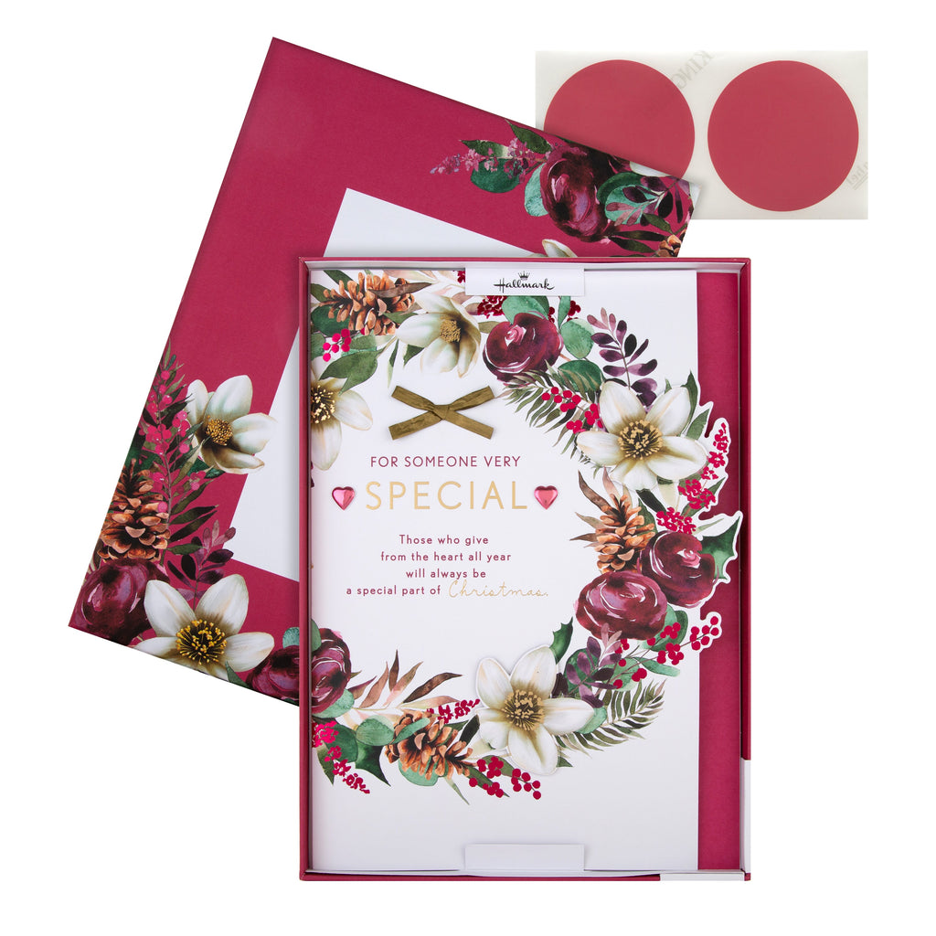 Large Luxury Boxed Christmas Card for Someone Special - Traditional Wreath and Verse Design