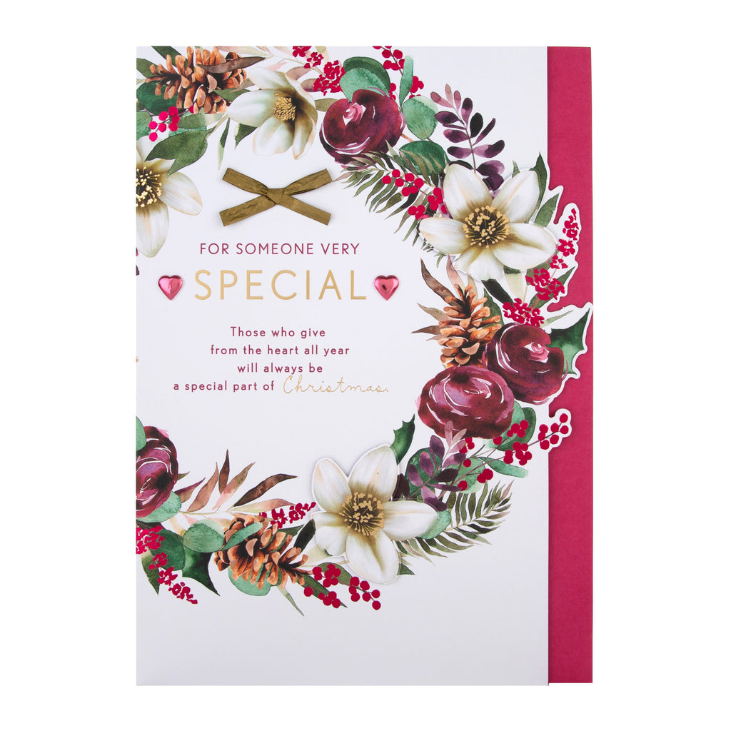 Large Luxury Boxed Christmas Card for Someone Special - Traditional Wreath and Verse Design