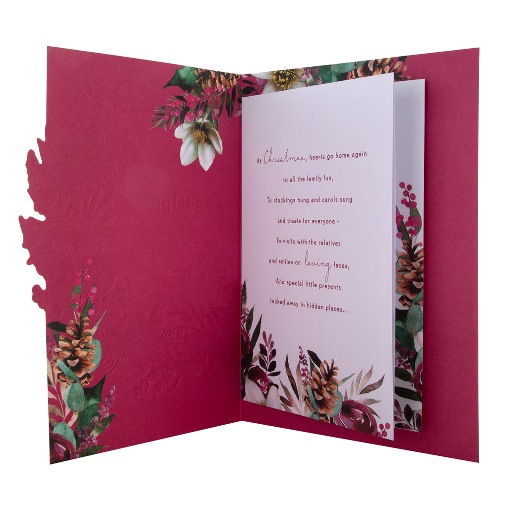 Large Luxury Boxed Christmas Card for Mum - Traditional Wreath and Verse Design