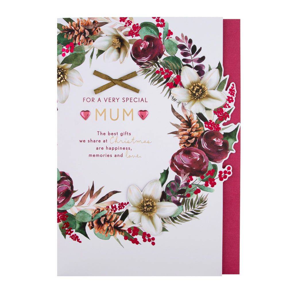 Large Luxury Boxed Christmas Card for Mum - Traditional Wreath and Verse Design