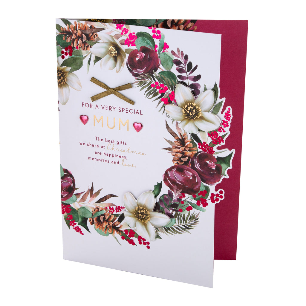 Large Luxury Boxed Christmas Card for Mum - Traditional Wreath and Verse Design