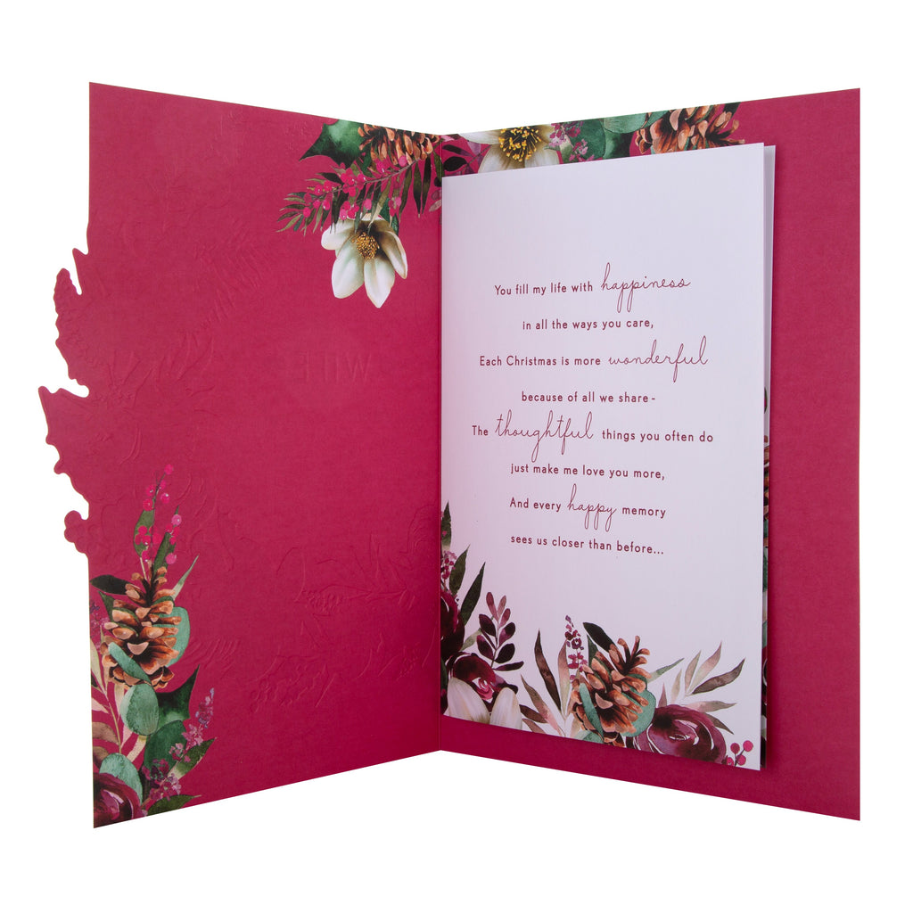 Large Luxury Boxed Christmas Card for Wife - Traditional Wreath and Verse Design