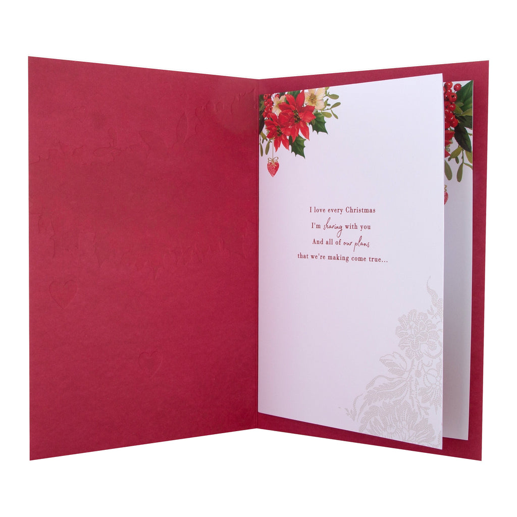 Medium Luxury Boxed Christmas Card for Wife - Traditional Robin and Foliage Design