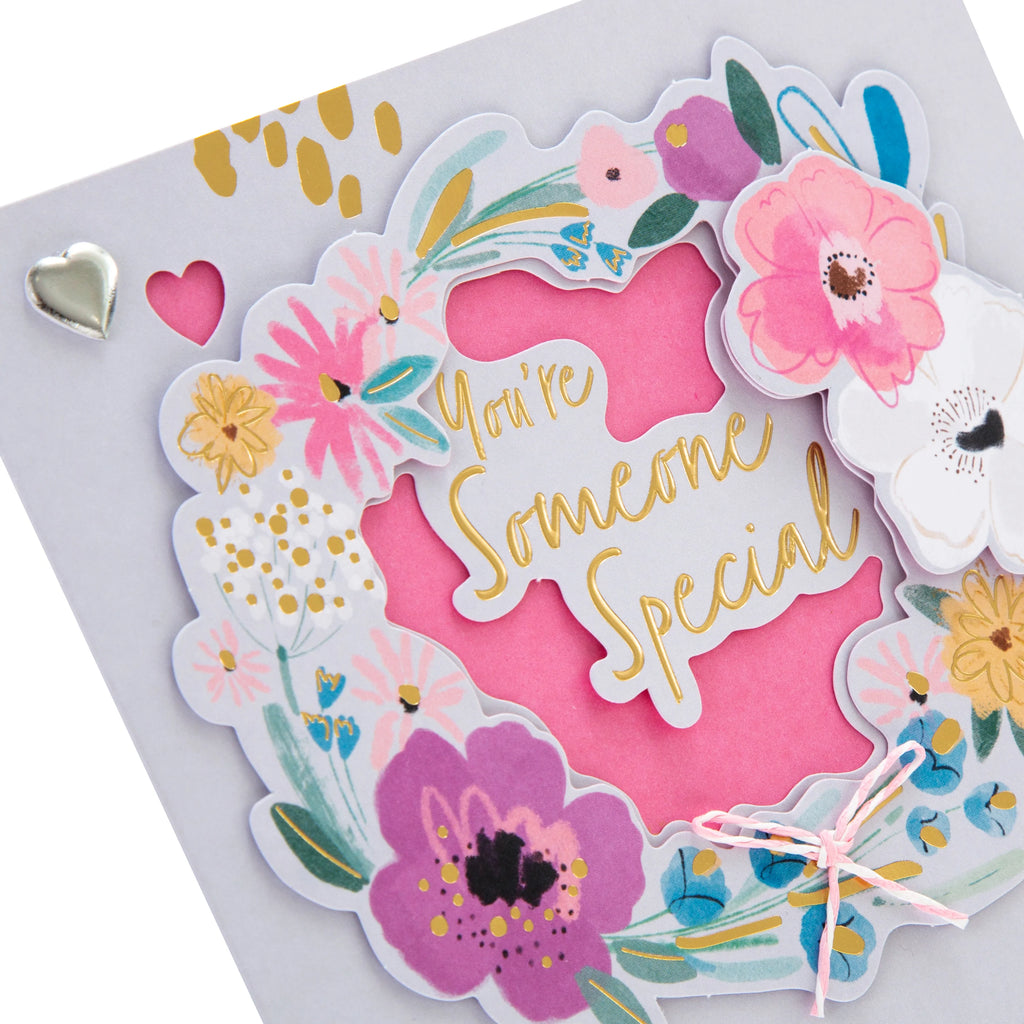 Mother's Day Card for Someone Special - Flower Wreath and Hearts Design