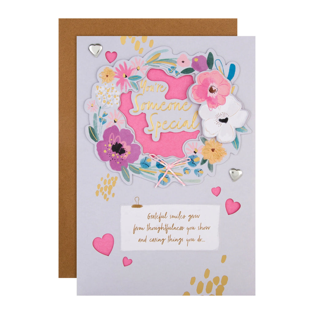 Mother's Day Card for Someone Special - Flower Wreath and Hearts Design