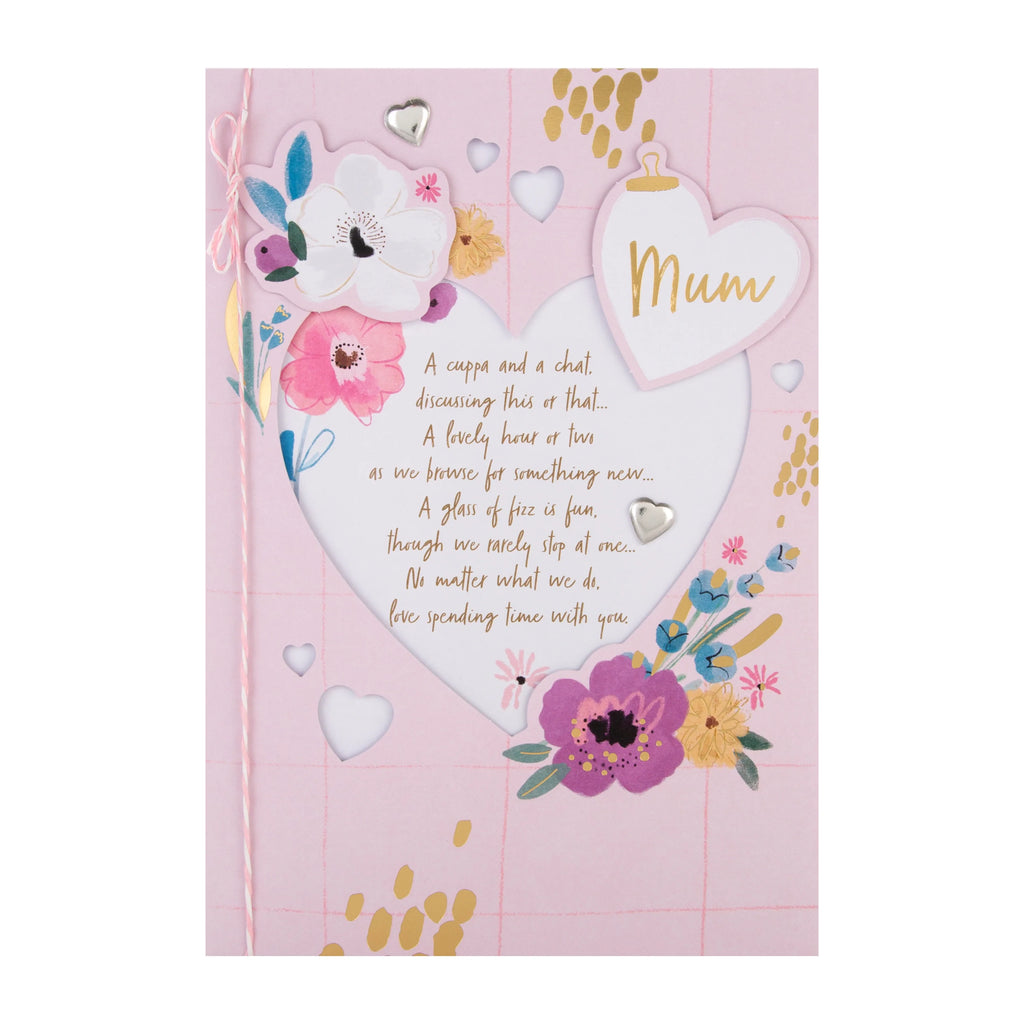 Mother's Day Card for Mum - Classic Flower and Hearts Design