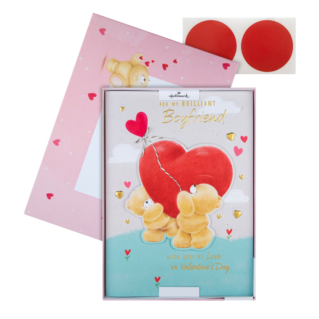 Luxury Valentine's Day Card for Boyfriend - Adorable Forever Friends Design with Gift Box