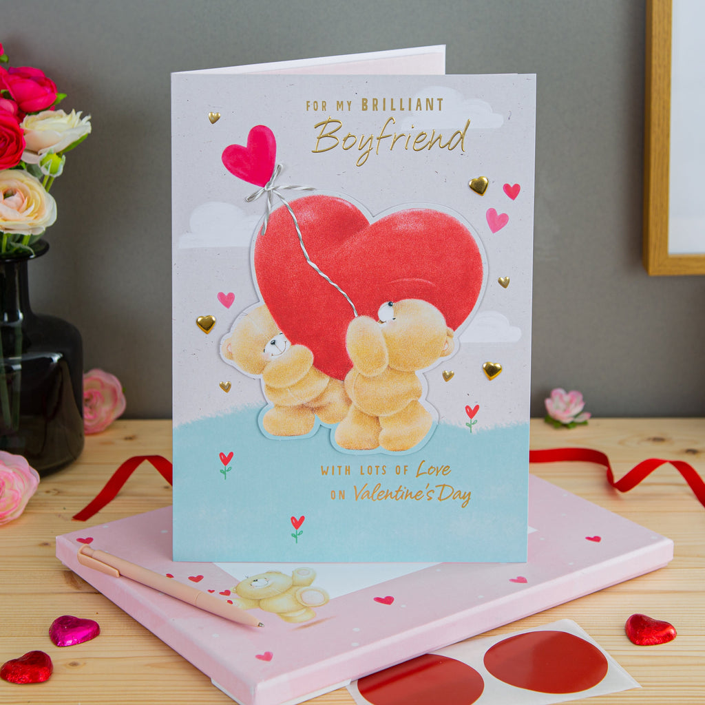 Luxury Valentine's Day Card for Boyfriend - Adorable Forever Friends Design with Gift Box