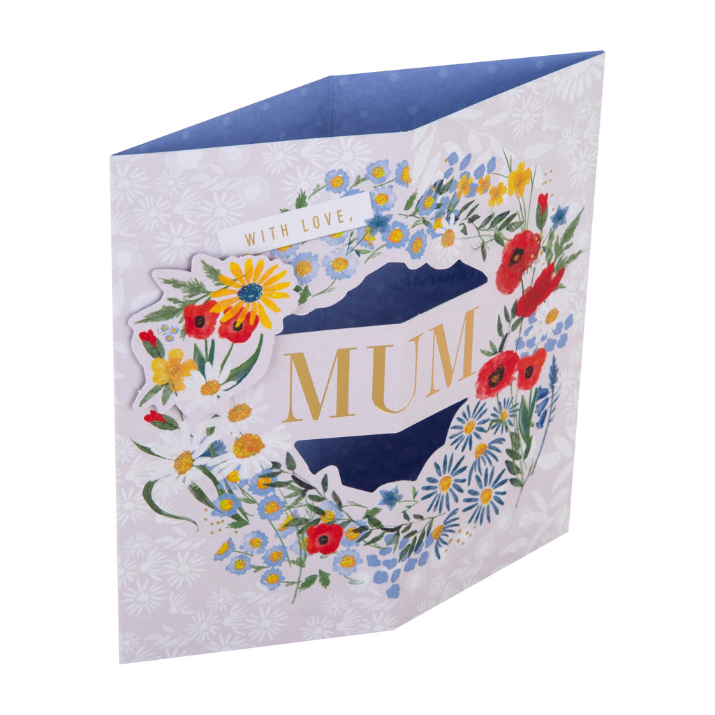 Mother's Day Card for Mum - Pop Up 3D Flower Wreath Design